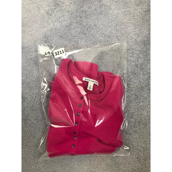 Autumn Cashmere Sweater Womens Sz XS Magenta Studded Skull Detail Half Button - Picture 7 of 7